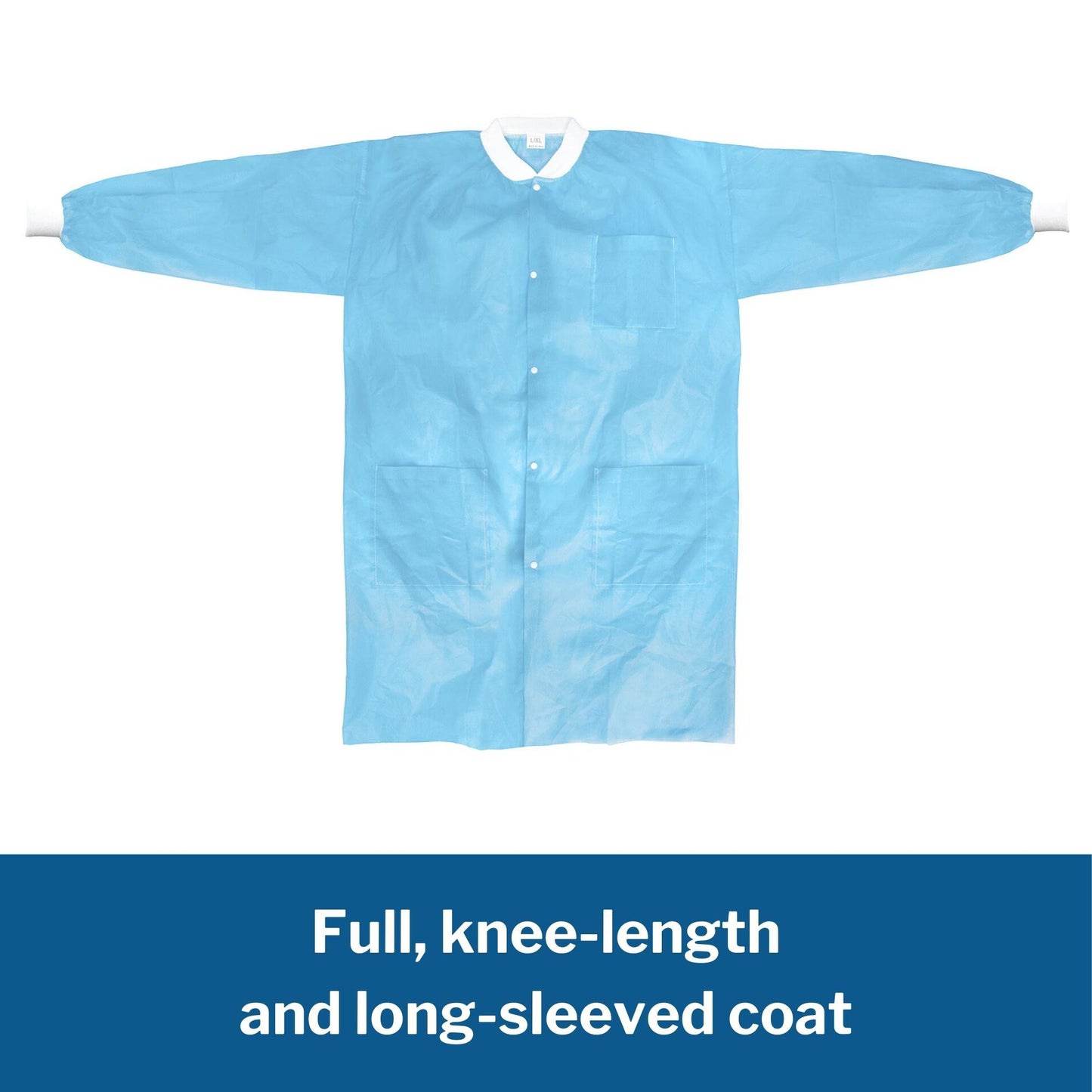 COAT, LAB KNITCUFF LF BLU SM/MED (10/BG 3BG/CS)