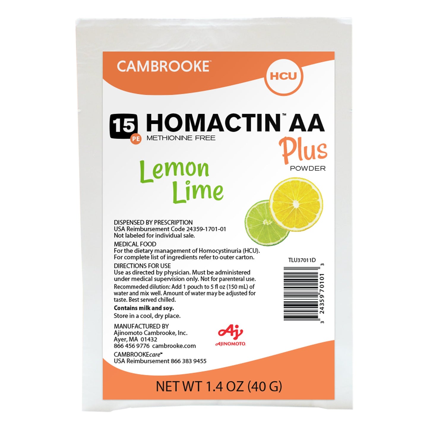 SUPPLEMENT, ORAL HOMACTIN AA +PDR LEMON LIME 1.4OZ (30/CS)