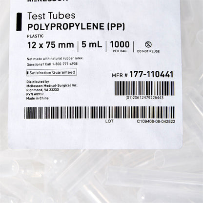 TUBE, TEST POLYPROPYLENE 12X75MM 5ML (1000/BG)