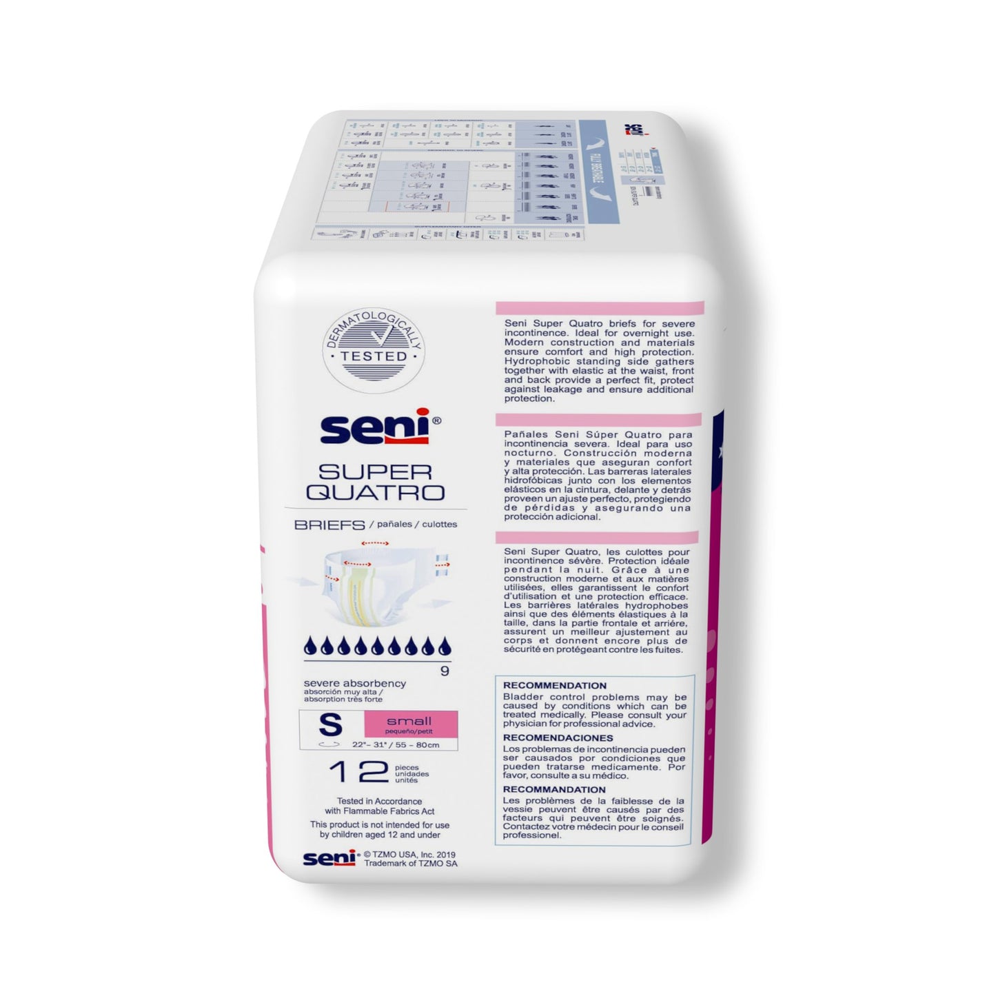 BRIEF, INCONT SENI SUPER QUATRO SM 22"-31" (12/PK 4PK/CS)