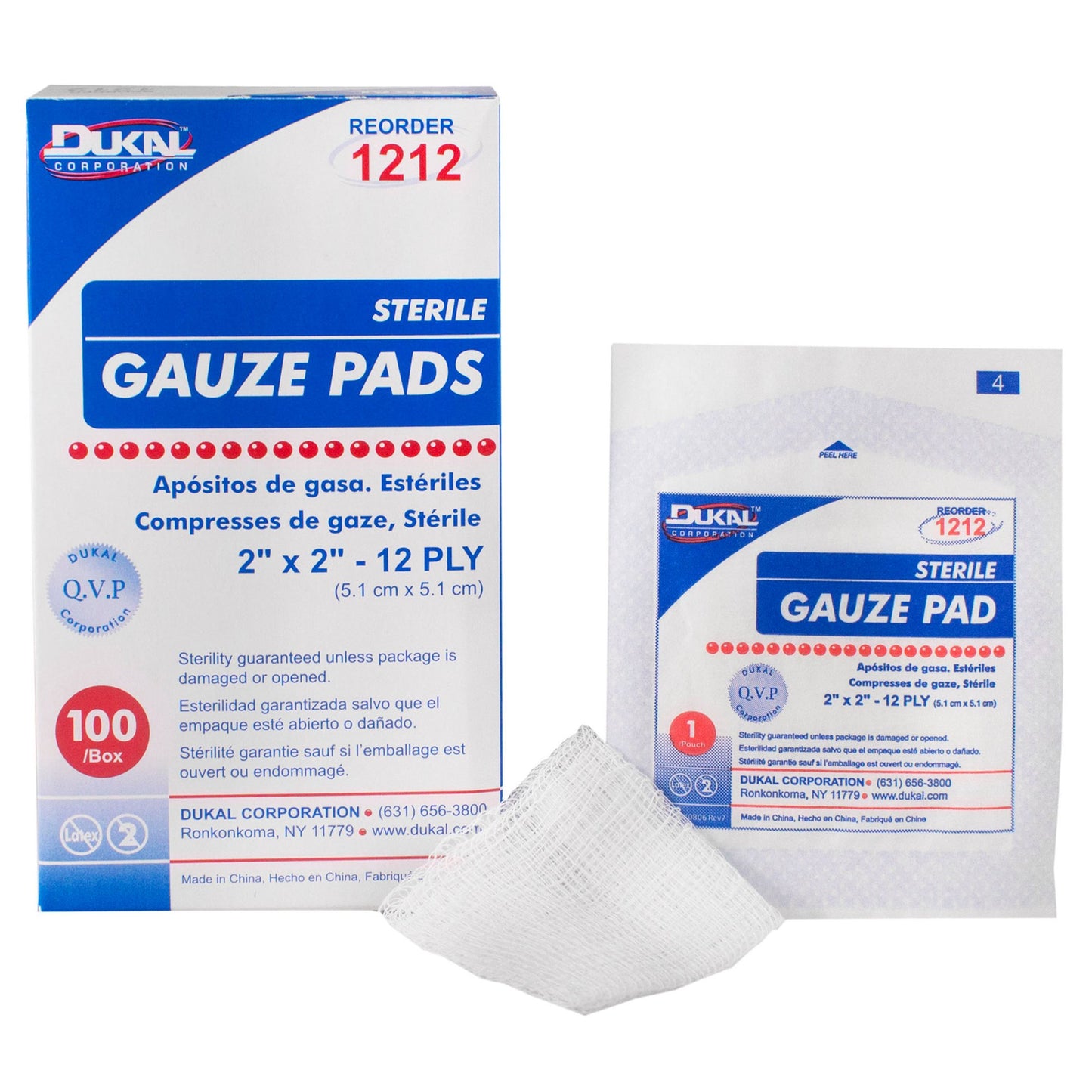 PAD, GAUZE 12PLY STR 2"X2" (100/BX)