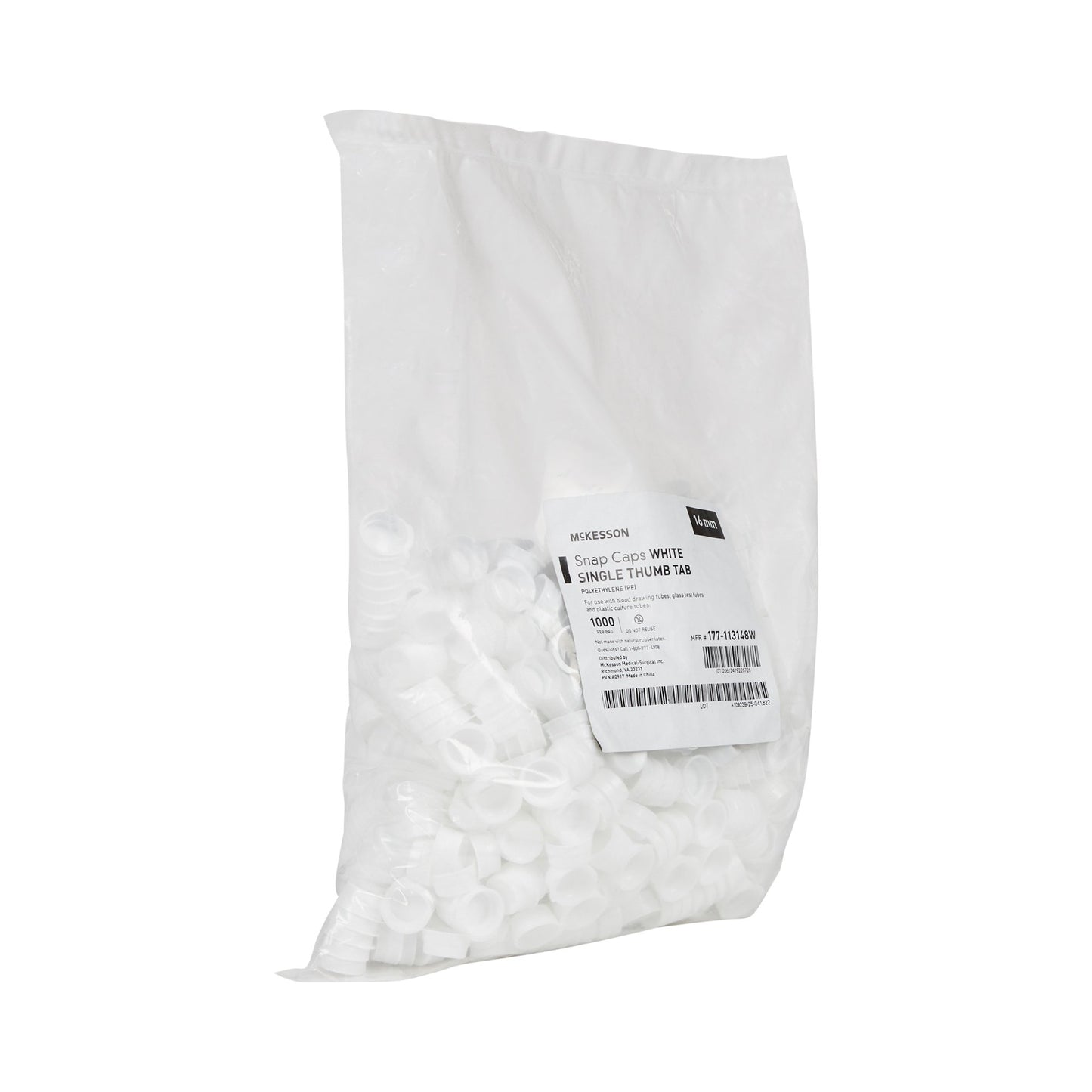 CAP, VAC TUBE WHT 16MM (1000/BG)