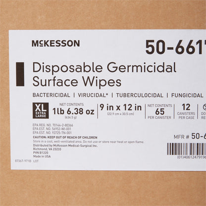 WIPE, GERMICIDE XLG 9"X12" (65/BX 12BX/CS)