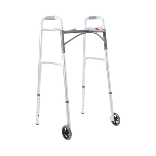 WALKER, FOLDING ALUM W/WHEELS ADLT 350LB