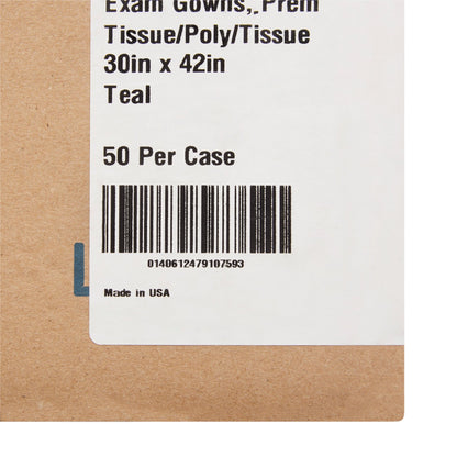 GOWN, EXAM T/P/T F/B OPN TEAL 30X42 (50/CS)