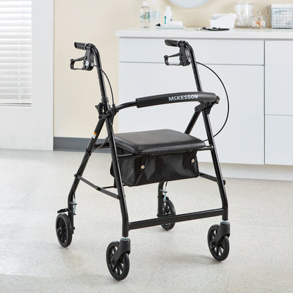 WALKER, ROLLATOR LTWT FOLDING ALUM W/6" WHLS BLK 300LB
