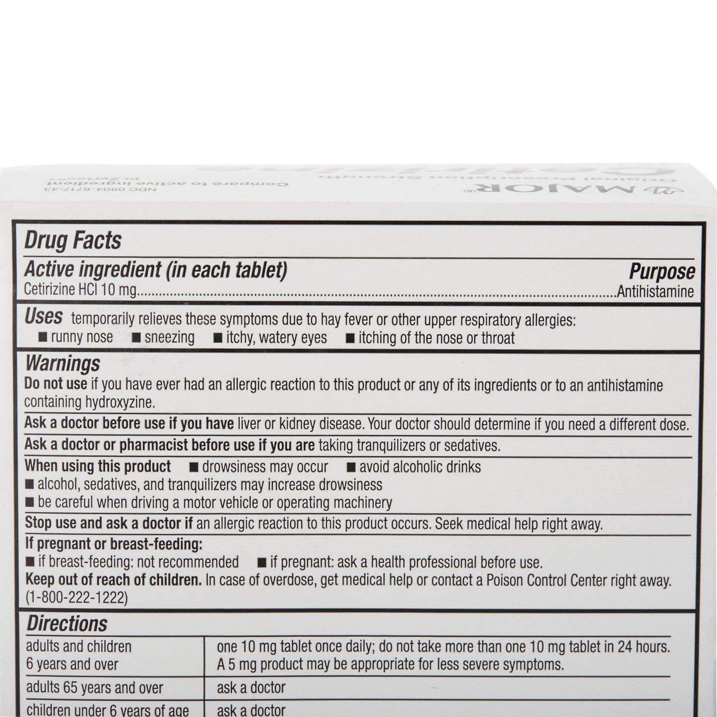 CETIRIZINE HCL, TAB 10MG (45/BT)