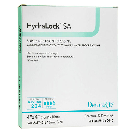 DRESSING, HYDRALOCK SUPER ABSORBENT 4"X4" (10/BX)