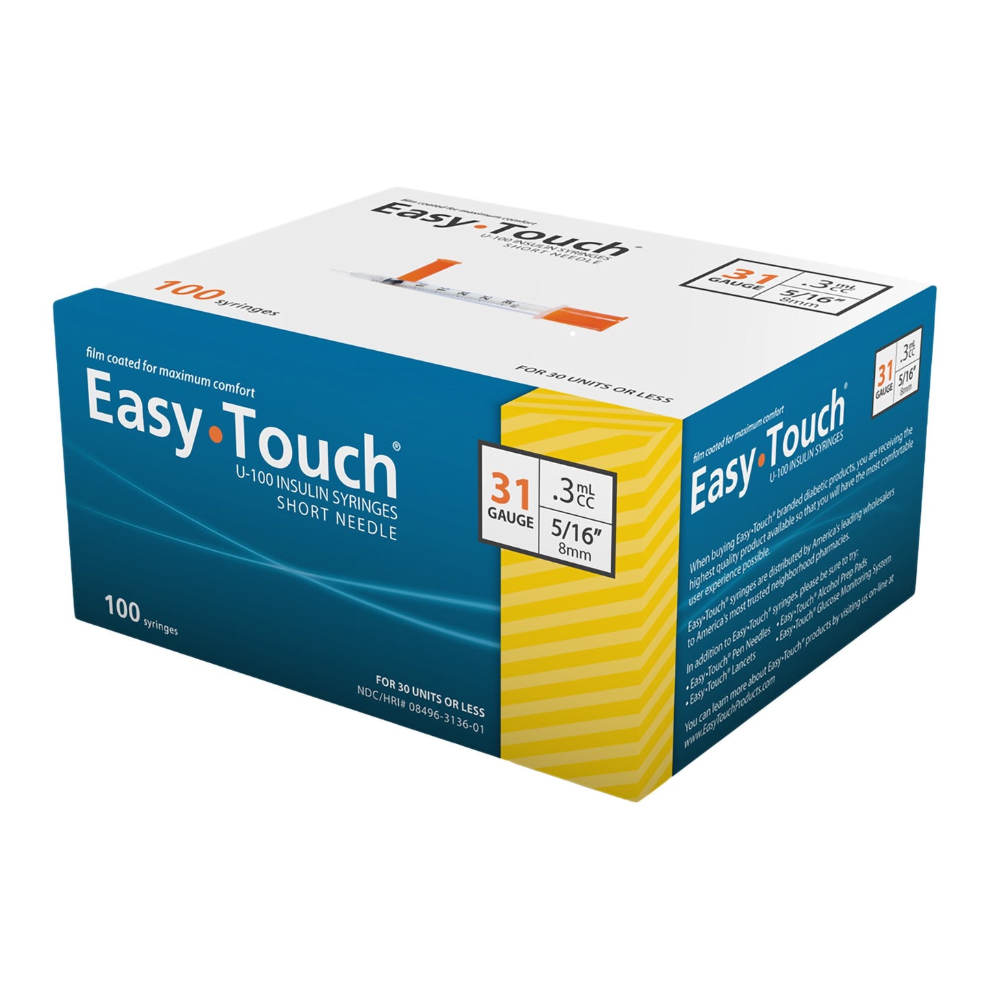 SYRINGE/NDL, EASY TOUCH .3CC 31GX5/16" (100/BX 5BX/CS)