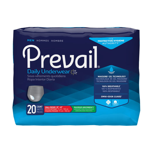 UNDERWEAR, PREVAIL MEN 28"-40"SM/MED (20/BG 4BG/CS)