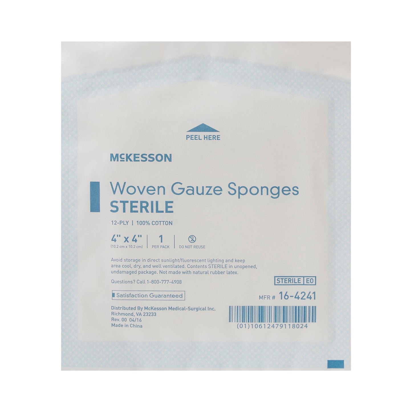 SPONGE, GAUZE 12PLY STR 4"X4" (1/PK 50/BX 30BX/CS)