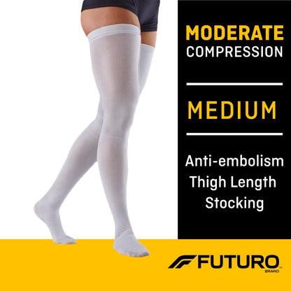STOCKING, ANTI-EMBOLISM THIGH CLOSED-TOE WHT MED REG (6PR/CS