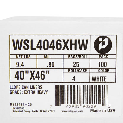 LINER, CAN WHT 0.90MIL 40"X46"40-45GL (100/CS)