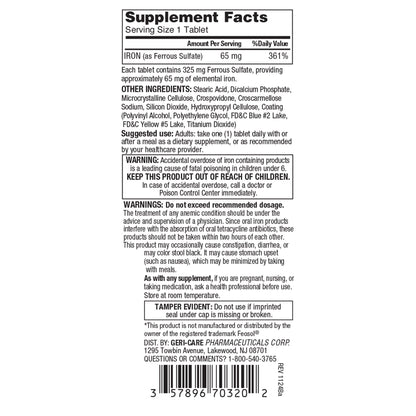 FERROUS SULFATE, TAB 5G/325MG (200/BT 12BT/CS)