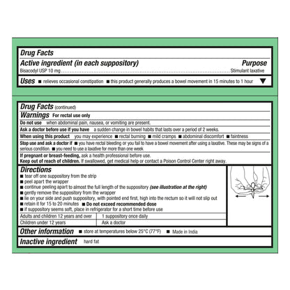 BISACODYL LAX, SUPPOSITORY 10MG (12/BX 6BX/CS)