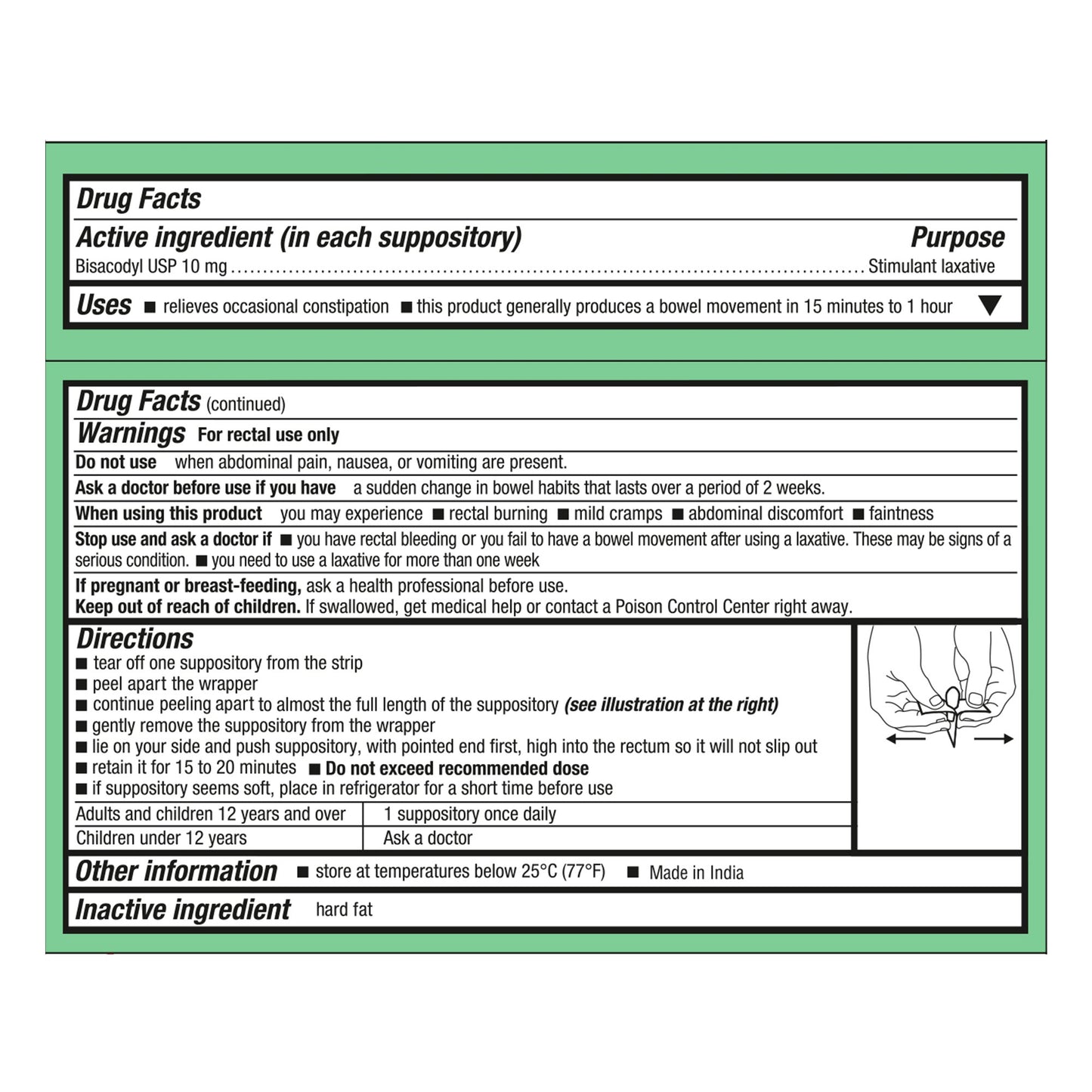 BISACODYL LAX, SUPPOSITORY 10MG (12/BX 6BX/CS)