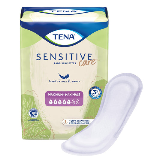 PAD, TENA SENSITIVE CARE MAXIMUM REG 6"X14" (14/PK 6PK/CS)