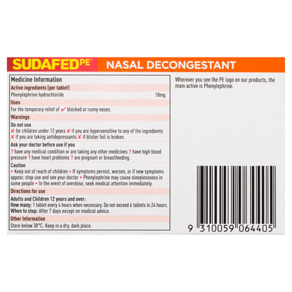 SUDAFED PE, TAB 10MG (18/BT)
