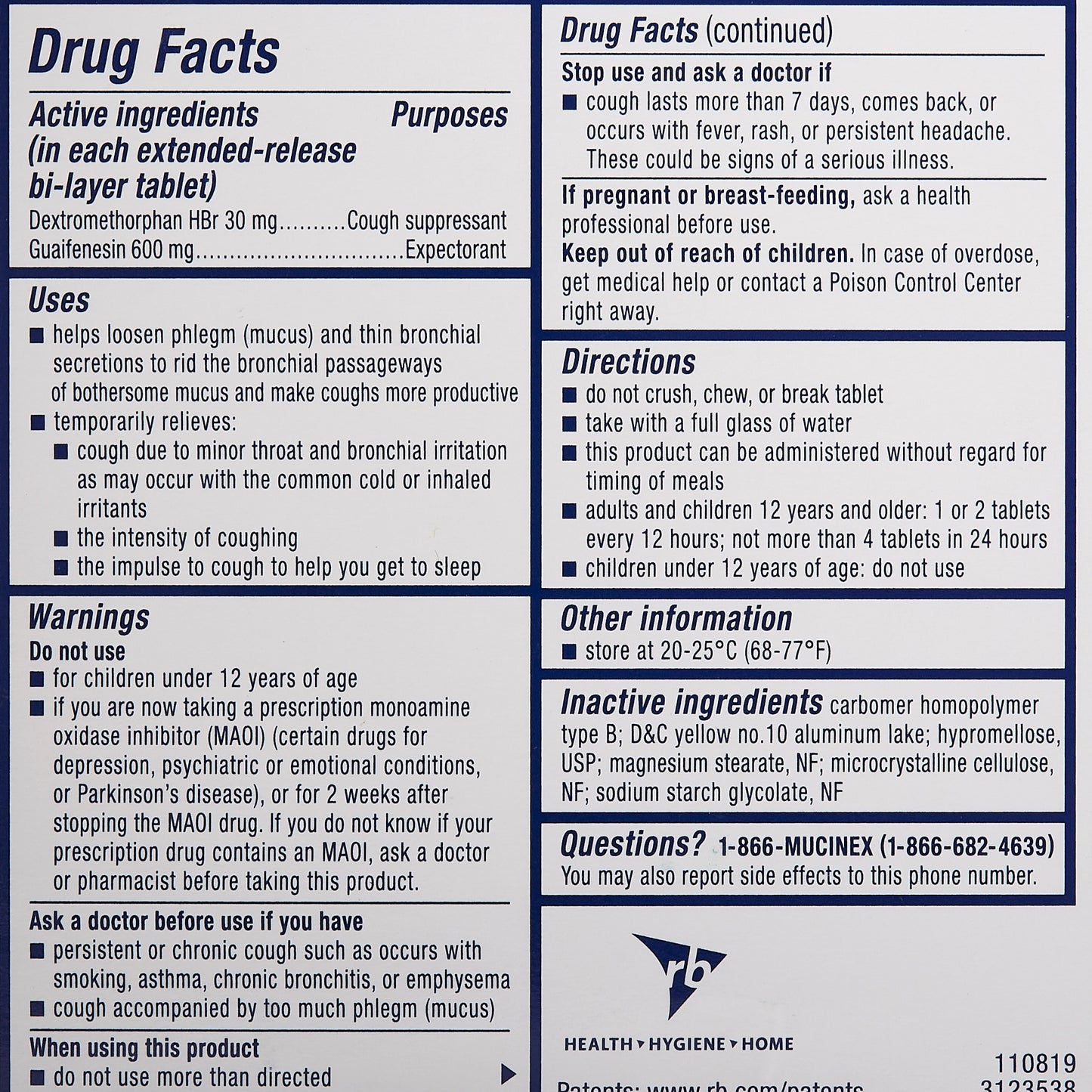 MUCINEX DM, TAB 600-30MG (20/BX)