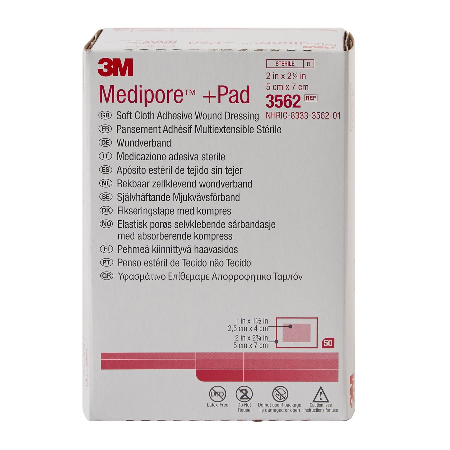 DRESSING, SOFT CLOTH MEDIPORE +PAD 2"X2 3/4"(50/BX)