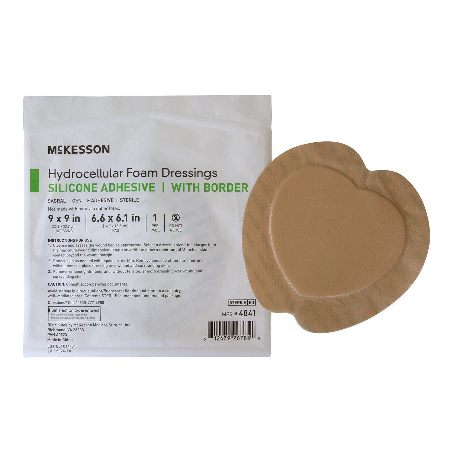 FOAM, ADH SIL W/BORDER SACRAL 9"X9" (5/BX 10BX/CS)