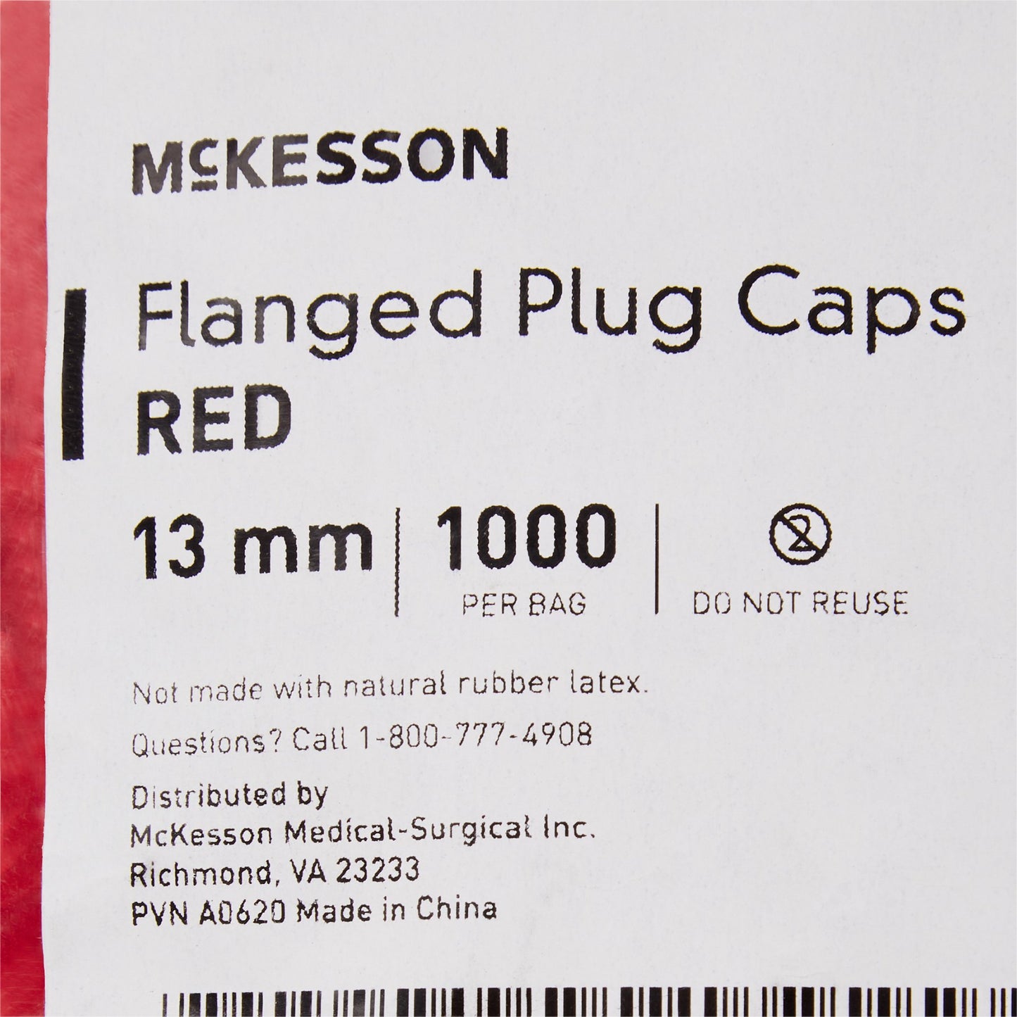 CAP, VAC TUBE RED 13MM (1000/BG 20BG/CS)