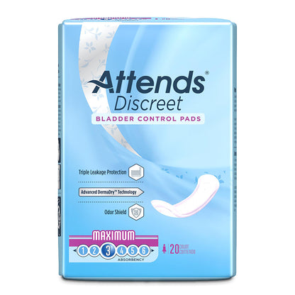 PAD, BLADDER CNTRL ATTENDS DISCREET MAX (20/BG 10BG/CS)