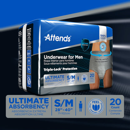 UNDERWEAR, ATTENDS ULT MALE SM/MED (20/BG 4BG/CS)