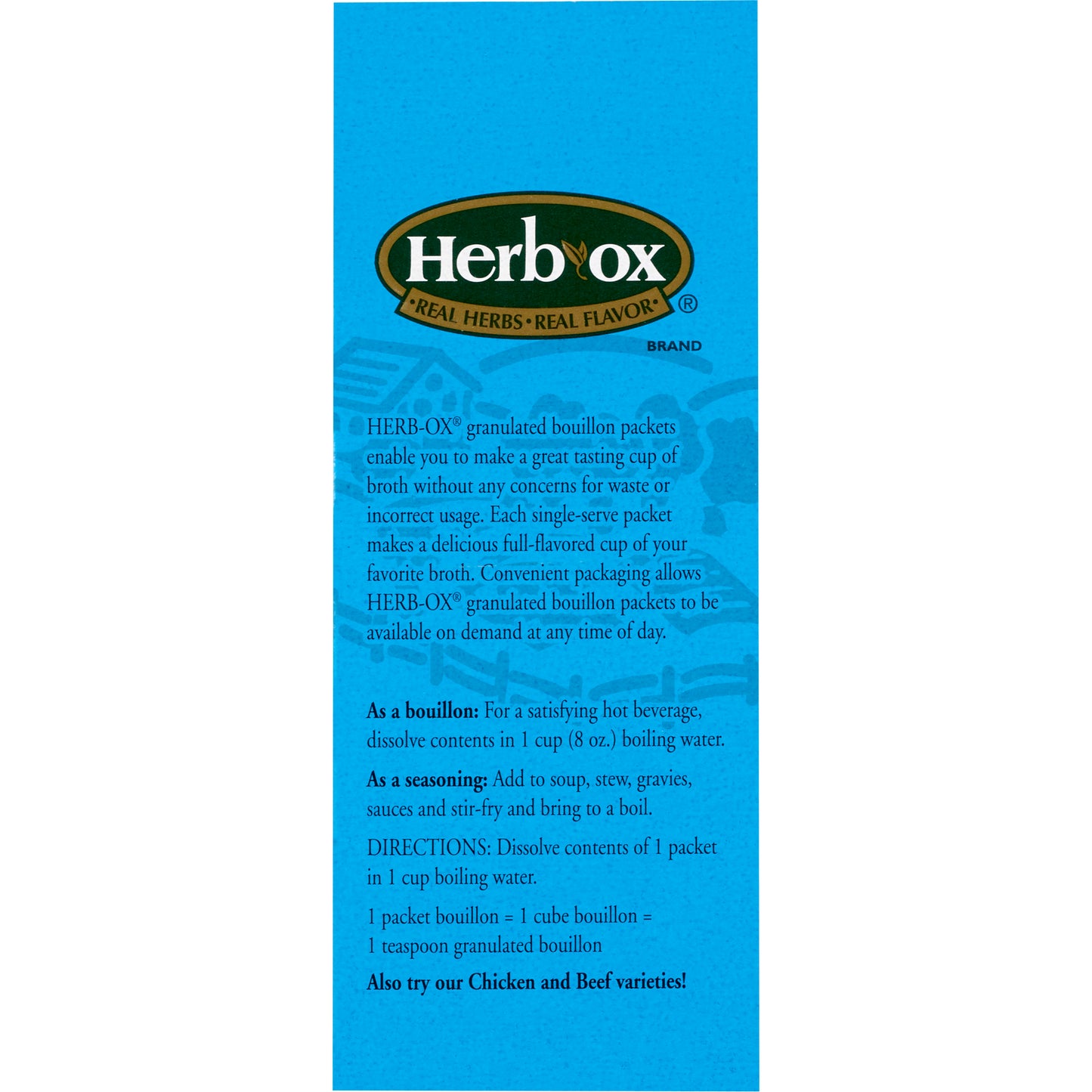 BROTH, VEGETABLE BOUILLON GLUTEN FREE HERBOX (50/BX 6BX/CS)