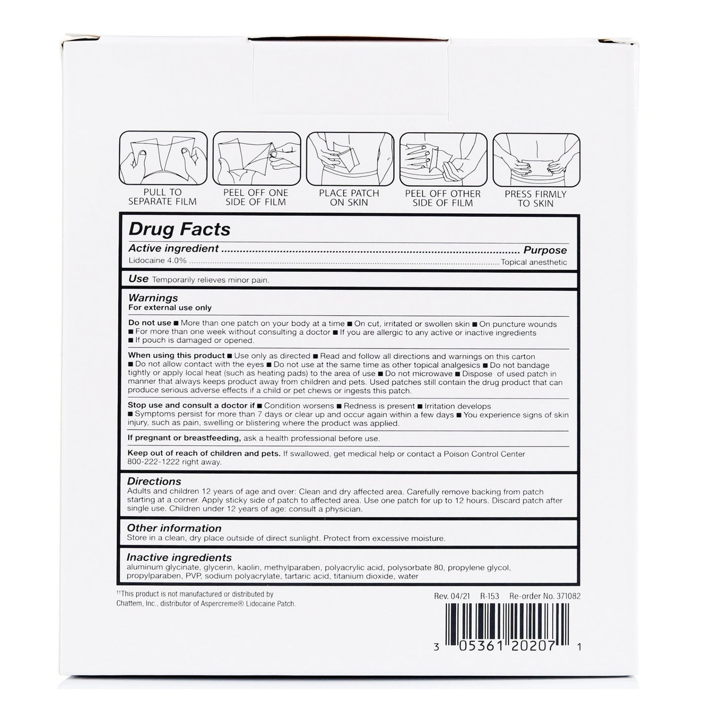 LIDOCAINE PAIN RELIEF, PATCH 4% (30/CT)