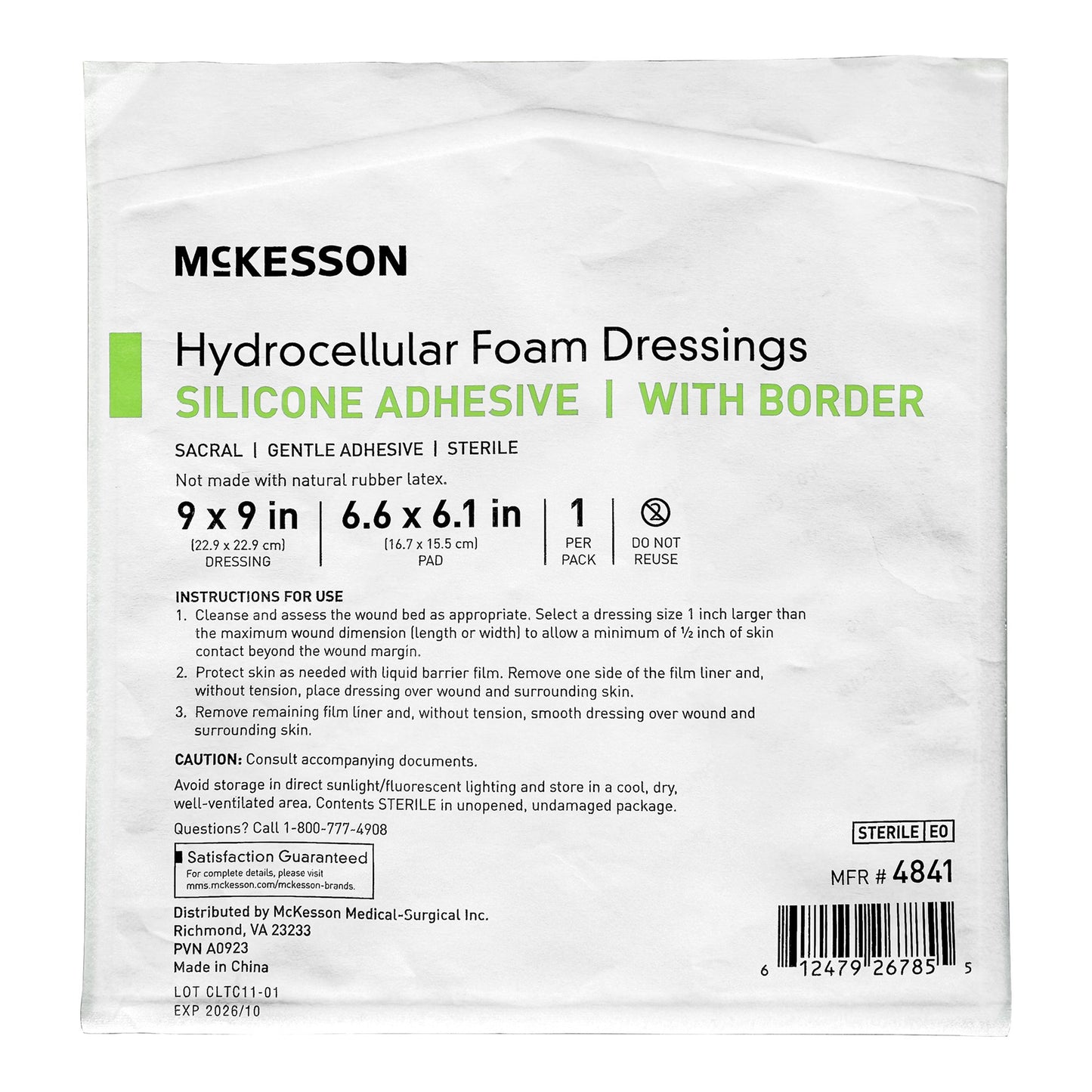 FOAM, ADH SIL W/BORDER SACRAL 9"X9" (5/BX 10BX/CS)