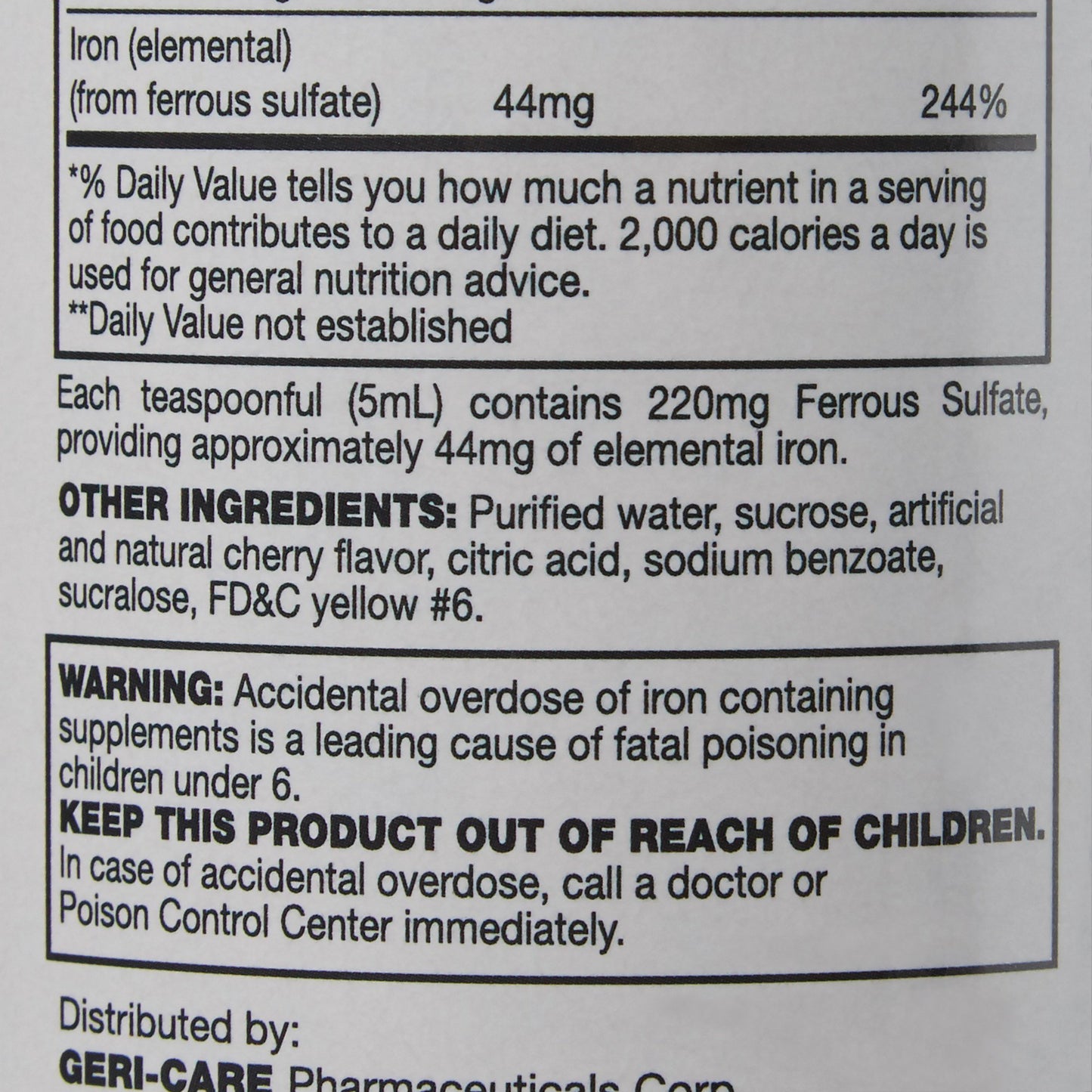 FERROUS SULFATE, LIQ 16OZ (12/CS)