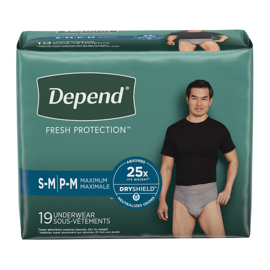 UNDERWEAR, DEPEND MAX ABSORB GRY SM/MED (19EA/PK 2PK/CS)