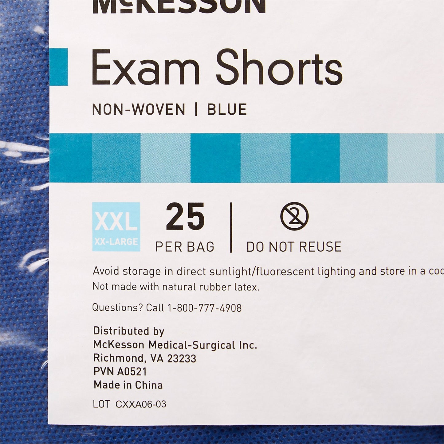 SHORTS, EXAM ORTHO BLU 2XLG UPTO 60" (25/BG 2BG/CS)