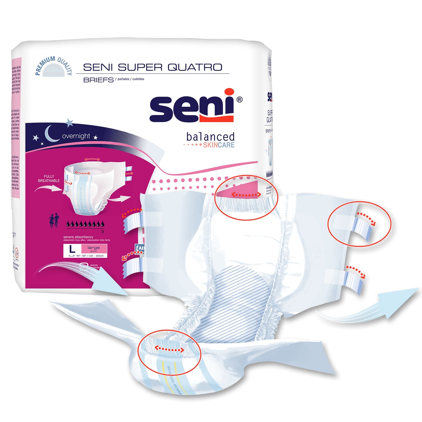 BRIEF, INCONT SENI SUPER QUATRO LG 45-59" (9/PK 4PK/CS)