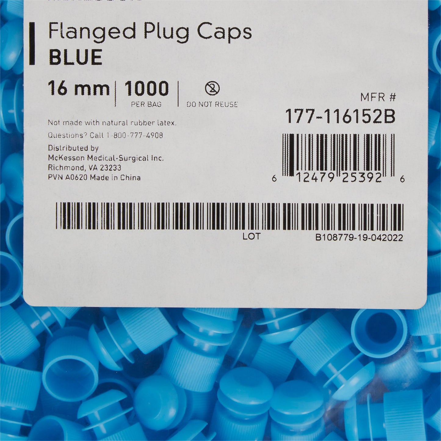 CAP, VAC TUBE BLU 16MM (1000/BG 10BG/CS)