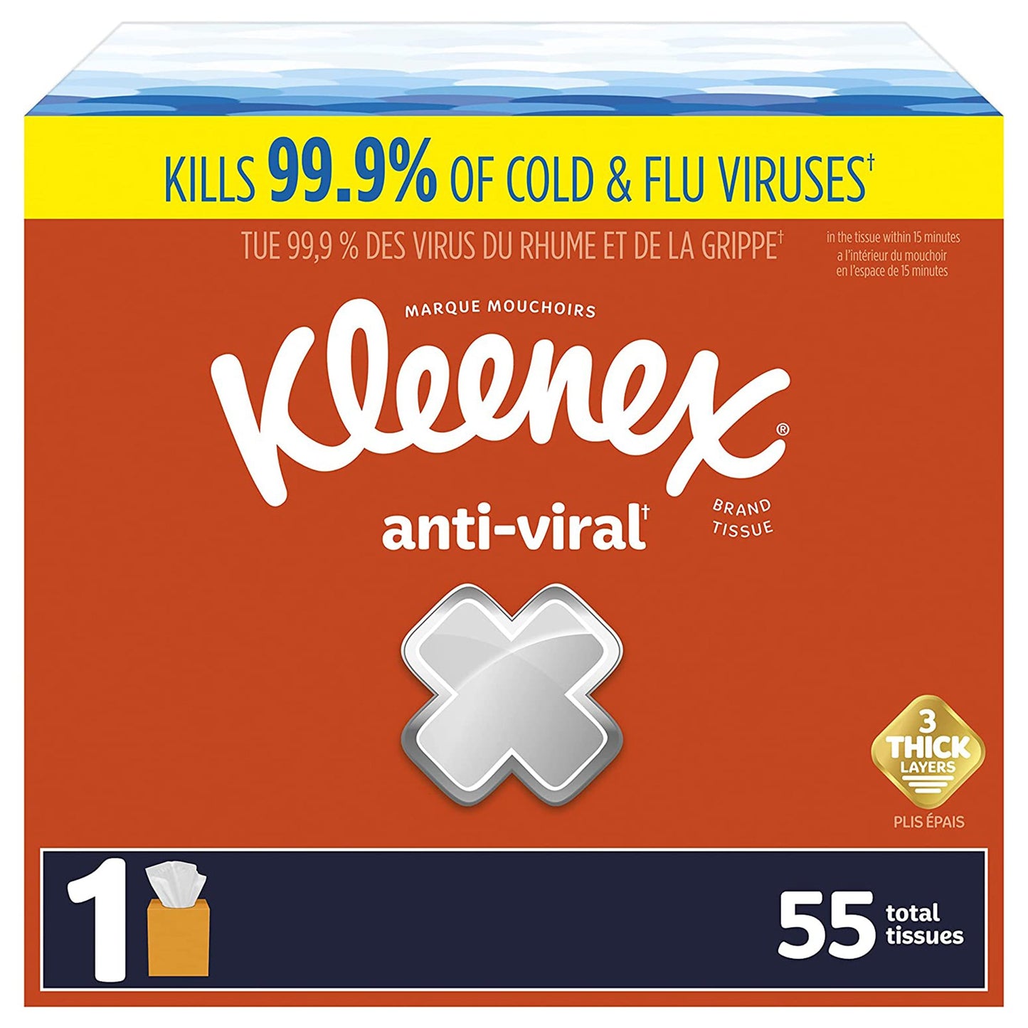 TISSUE, FACIAL KLEENEX ANTI-VIRAL UPRIGHT (55/PK 27PK/CS)