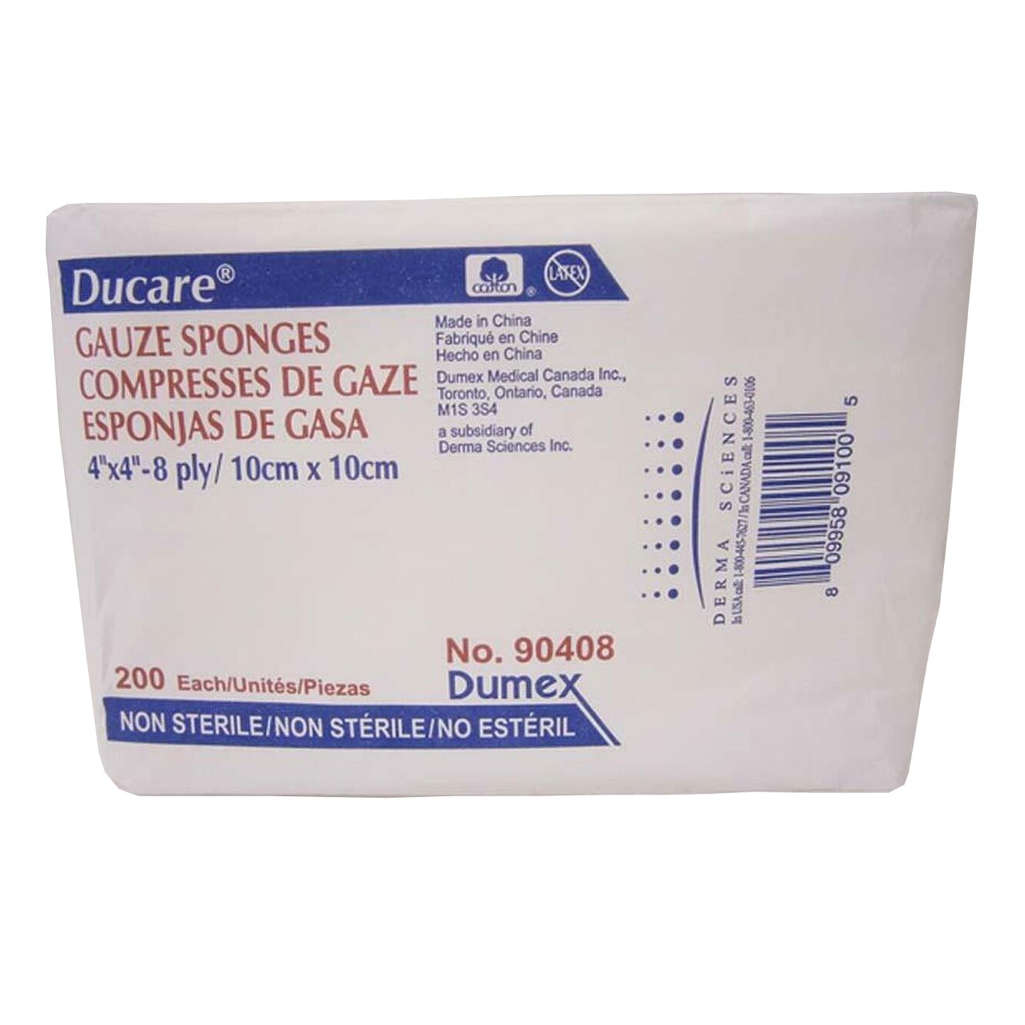 SPONGE, GAUZE 8PLY 4"X4" N/S (200/PK 20PK/CS)