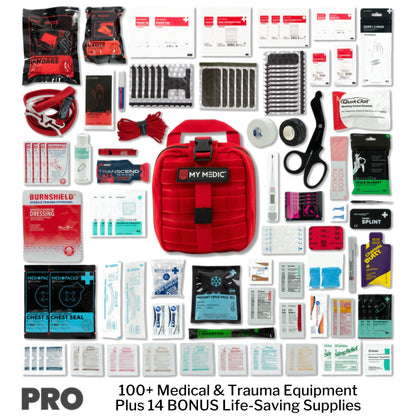 FIRST AID KIT, MYFAK PRO 100PCNYLON BAG RED 8.7X7.2X6"