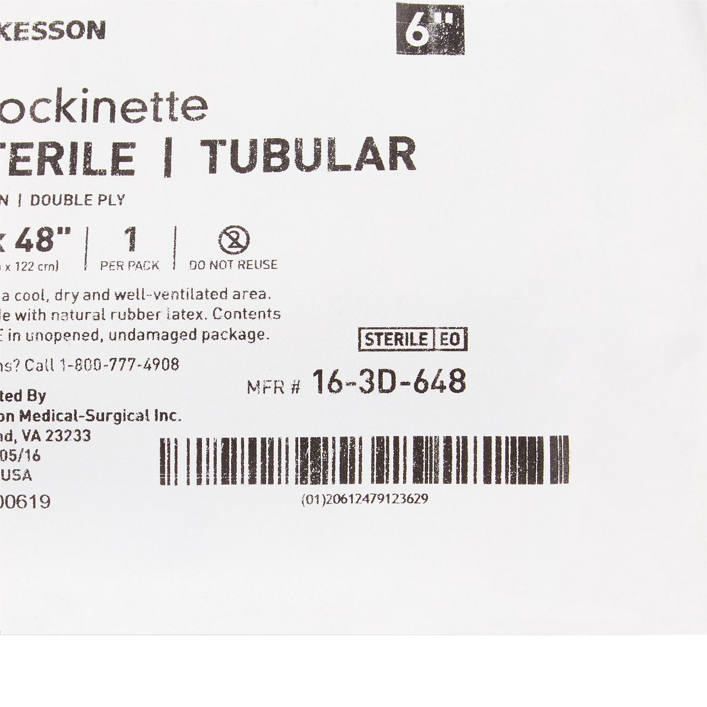 STOCKINETTE, TUBULAR 2PLY STR 6"X48"(18/CS)