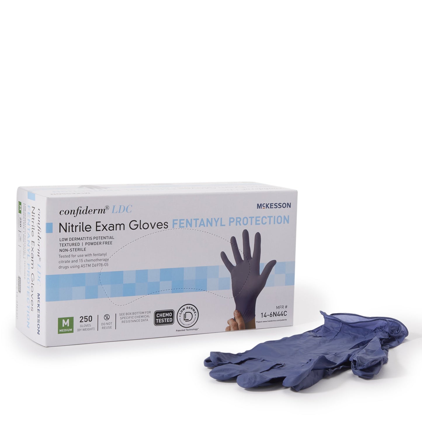 GLOVE, EXAM NTRL MED N/S CHEMOLDC BLU (250/BX 10BX/CS)