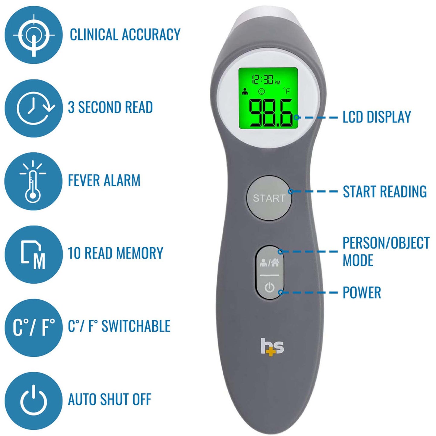THERMOMETER, FOREHEAD HEART SMART TOUCHLESS INFRARED H+S