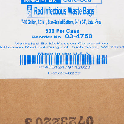 BAG, BIOHAZ GSET SL RED 24X24 7-10GL 1.2MIL (500/CS)