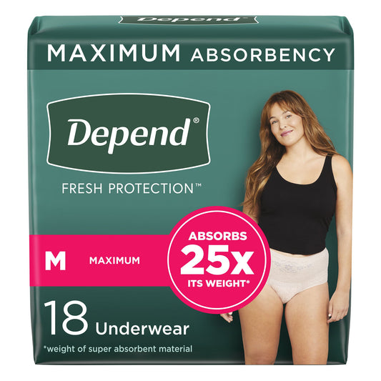 UNDERWEAR, DEPEND MAX ABSRB WMN MED (18/PK 2PK/CS)