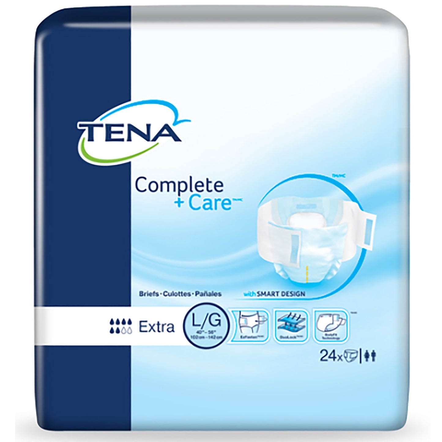 BRIEF, TENA COMPLETE+CARE WETNESS INDICATOR LG (24/BG 3BG/CS
