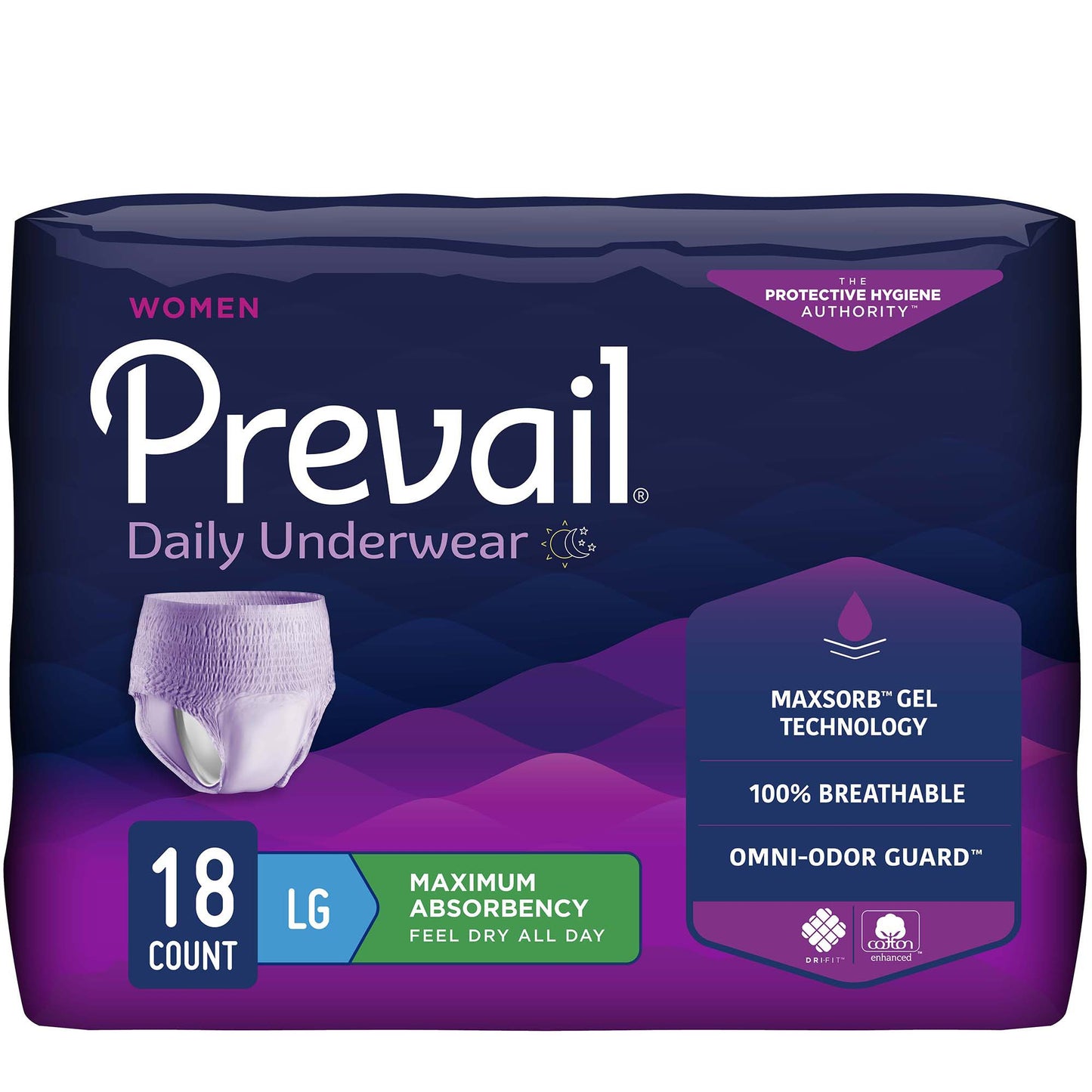 UNDERWEAR, PREVAIL WOMEN 38"-50" LG (18/BG 4BG/CS)