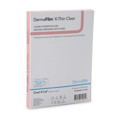 DRESSING, HYDROCOLLOID DERMAFILM XTRA THIN OVL 4"X6" (10/BX)
