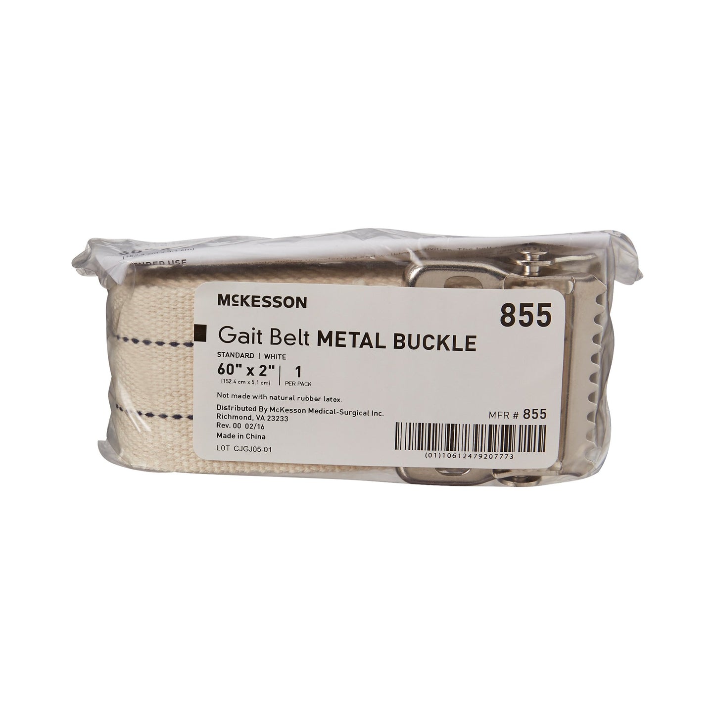 BELT, GAIT W/METAL BUCKLE WHT 60" (48/CS)