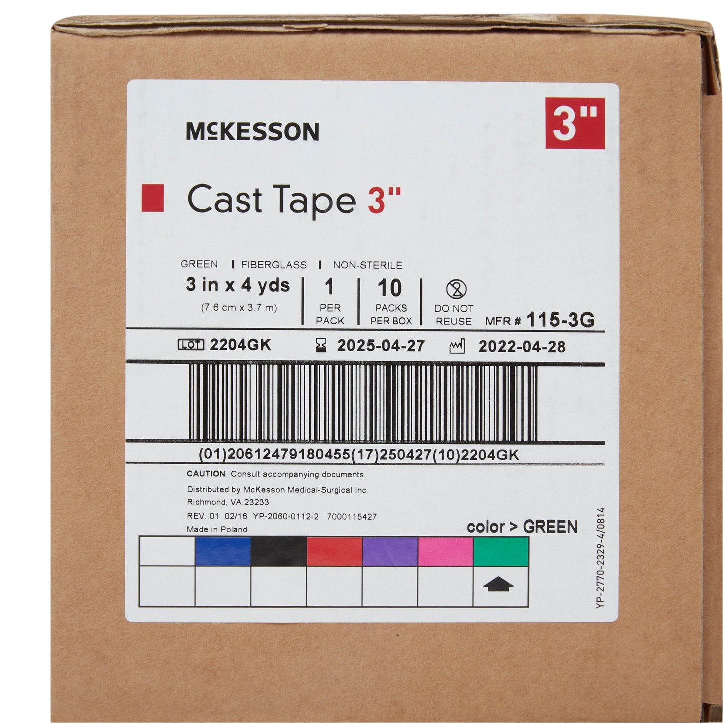 TAPE, CAST GRN LF 3"X4YDS (10RL/BX)