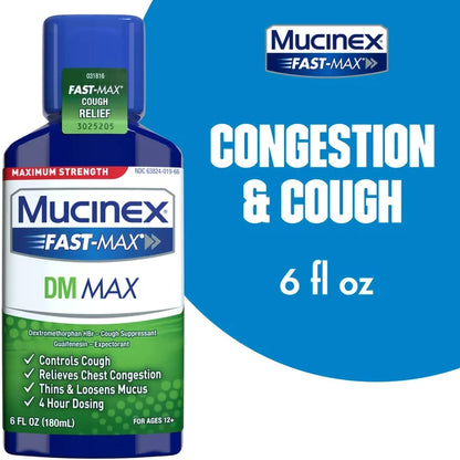 MUCINEX DM, LIQ FAST-MAX 100-5MG/5ML CHERRY 6OZ
